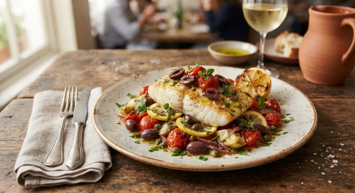 Mediterranean Baked Cod with Lemon and Olives