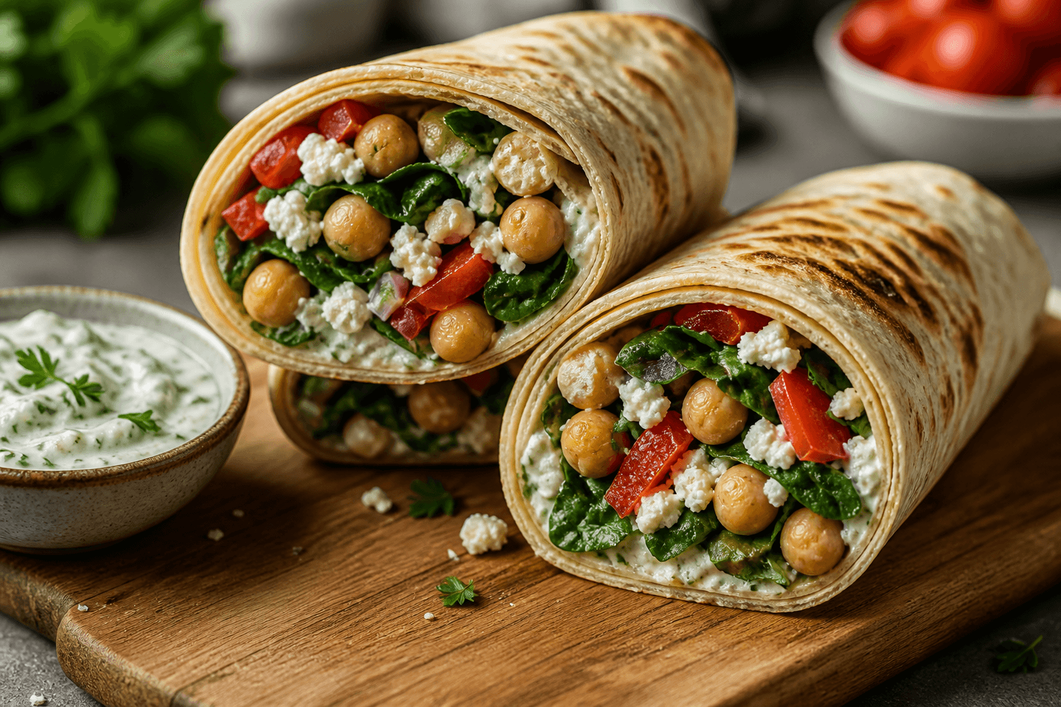Mediterranean Chickpea Spinach Wraps