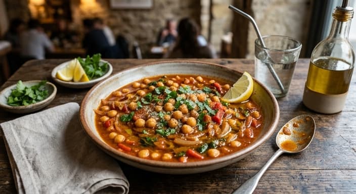 Mediterranean Harissa Chickpea Stew with Lemon-Olive Oil
