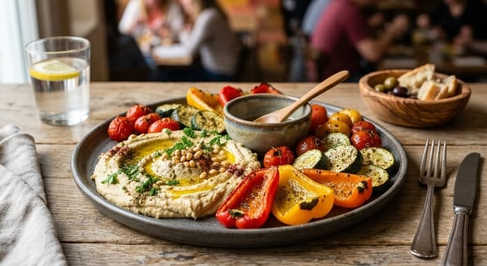 Mediterranean Herbed Hummus & Roasted Pepper Veggie Scoops