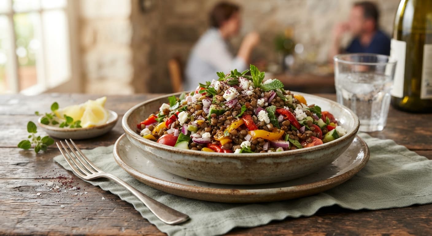 Mediterranean Lentil Salad with Red Onion and Peppers