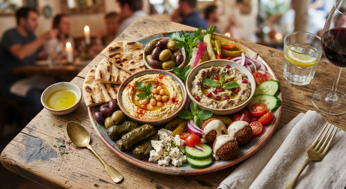Mediterranean Mezze Platter with Hummus and Baba Ghanoush