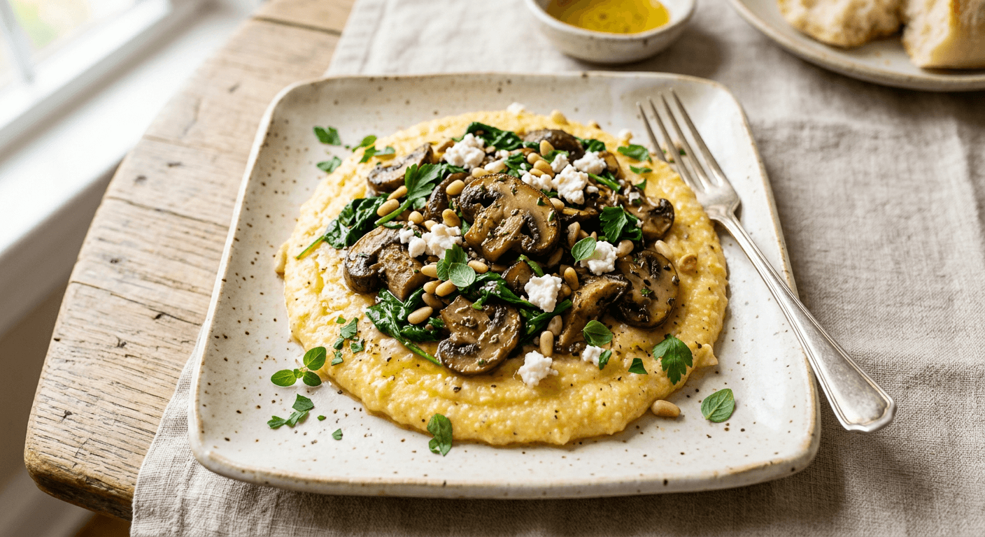 Mediterranean Mushroom and Spinach Polenta