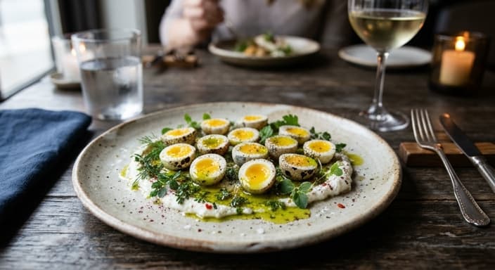 Mediterranean Quail Eggs with Lemon-Herb Oil