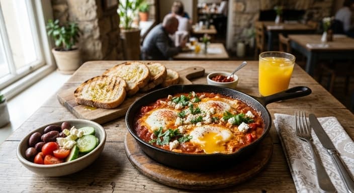 Mediterranean-Style Breakfast Shakshuka (Eggs in Tomato-Pepper Sauce)