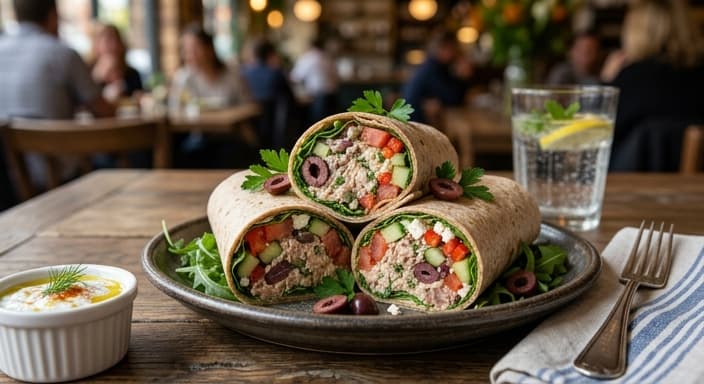 Mediterranean Tuna Olive Salad Wraps