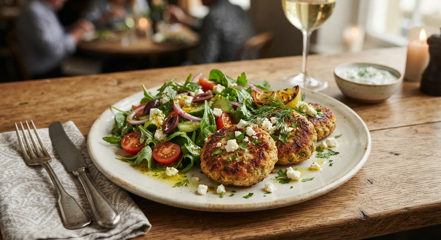 Mediterranean Turkey Patties with Lemon Herb Salad