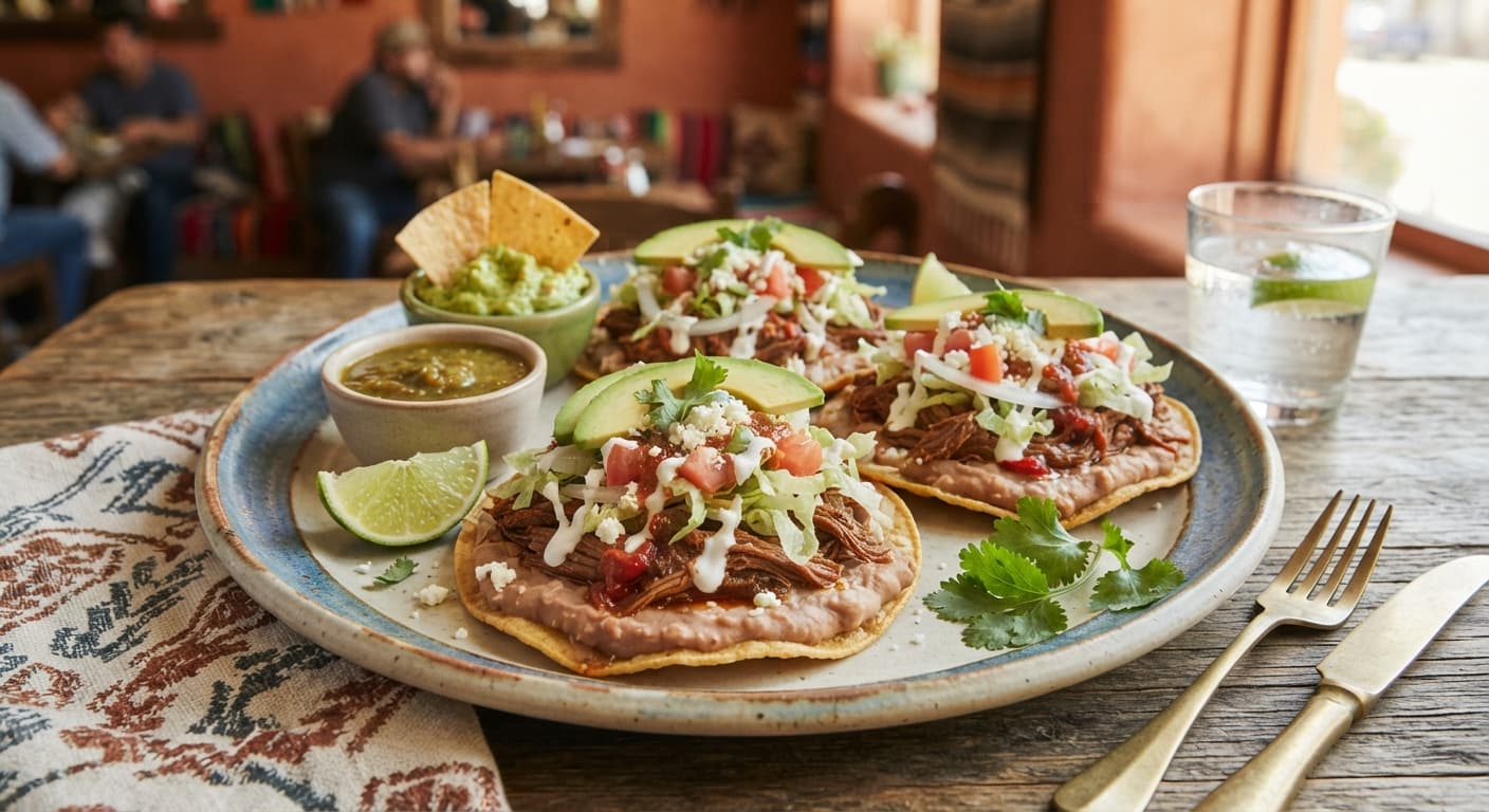 Mexican Beef Tostadas with Refried Beans