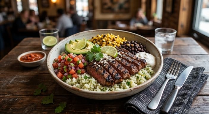 Mexican Carne Asada Bowl with Cilantro-Lime Cauliflower Rice