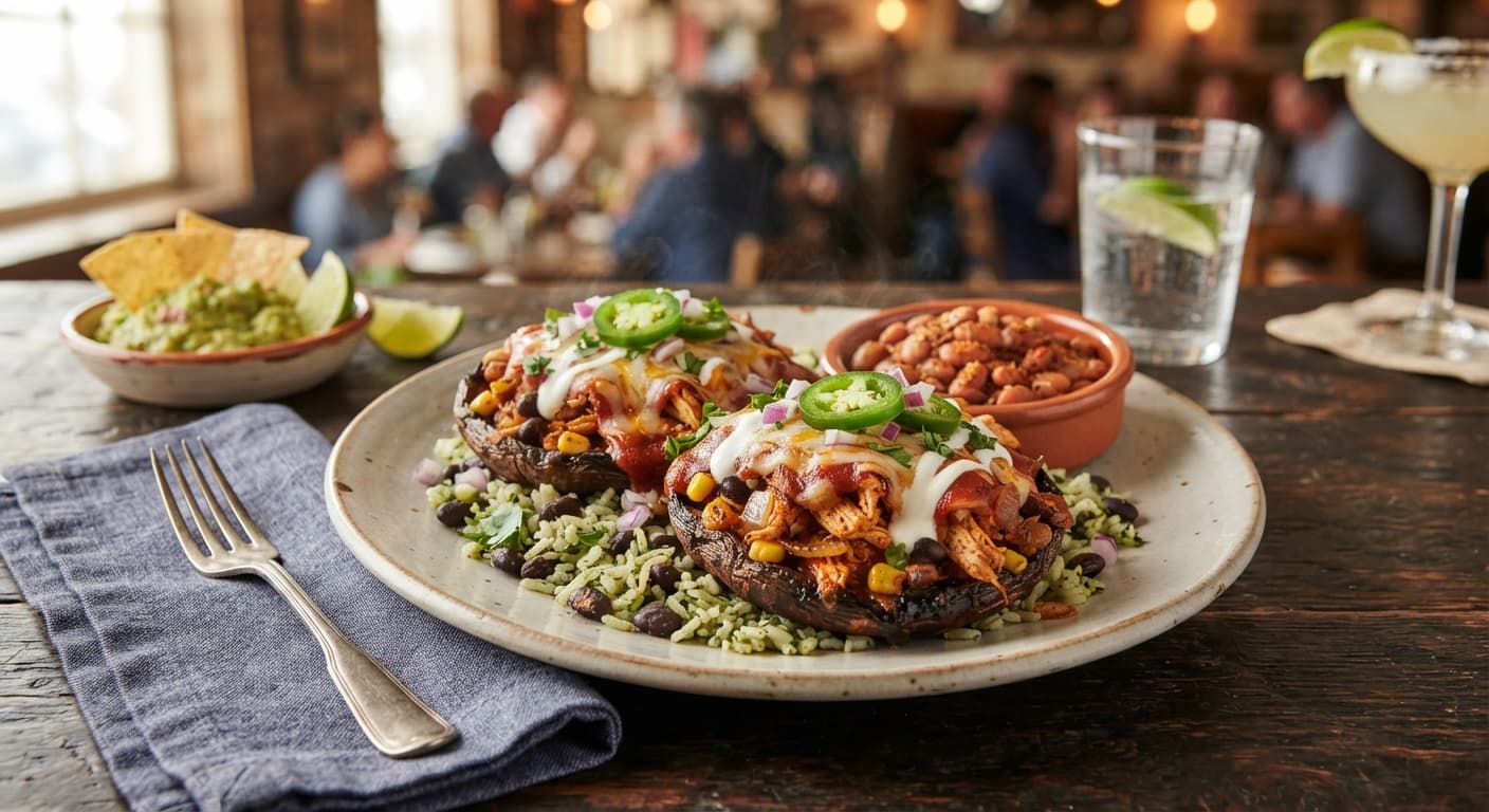 Mexican Chicken Enchilada‑Style Portobello Boats