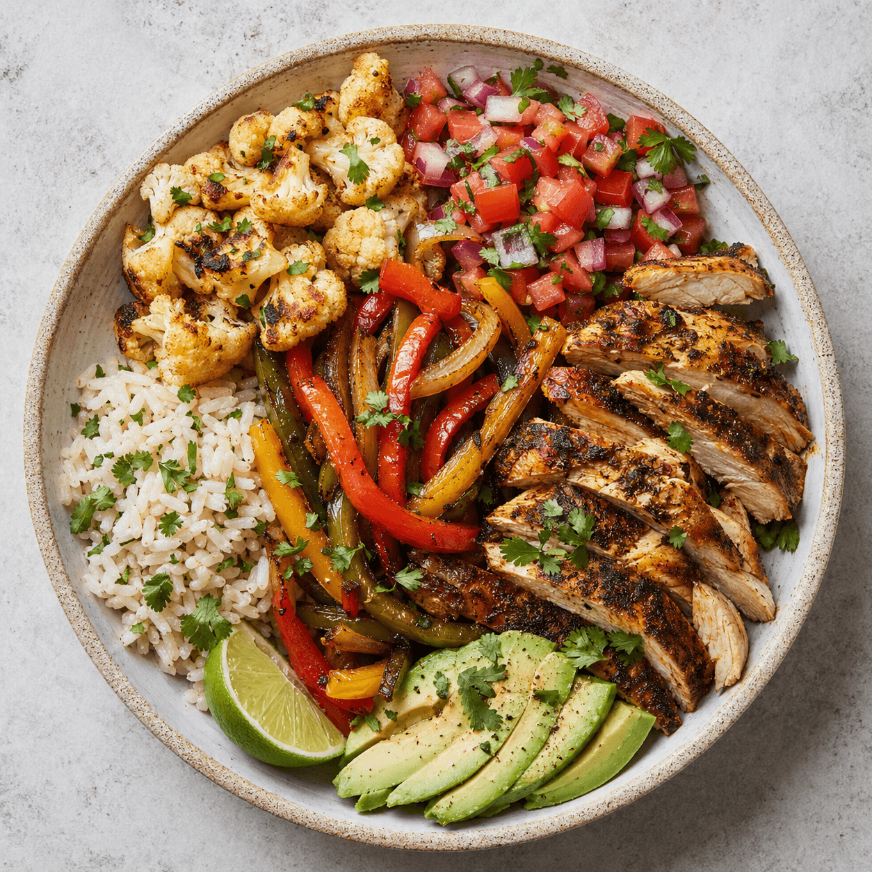 Mexican Chicken Fajita Bowl with Pico and Cauliflower
