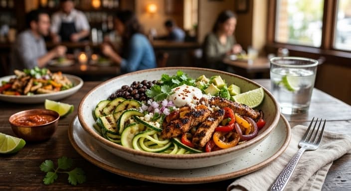Mexican Chicken Fajita Bowl with Zucchini Ribbons (Low-Carb)