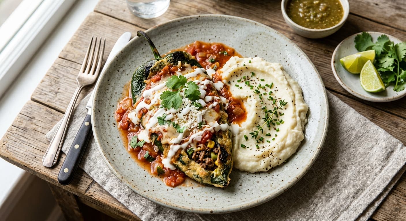 Mexican Chile Relleno with Cauliflower Mash