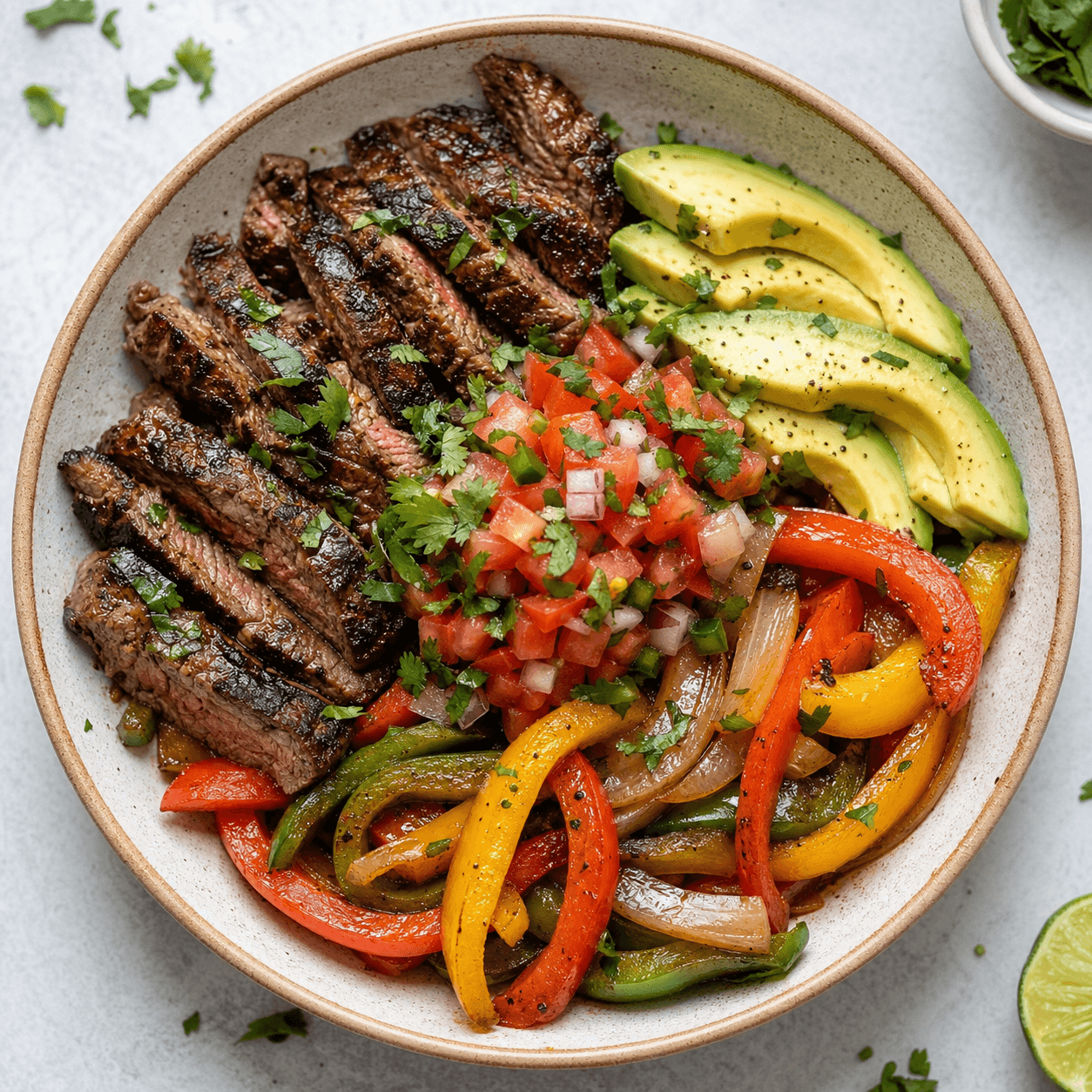 Mexican Chipotle Steak Fajita Bowls with Pico and Avocado (Low-Carb)