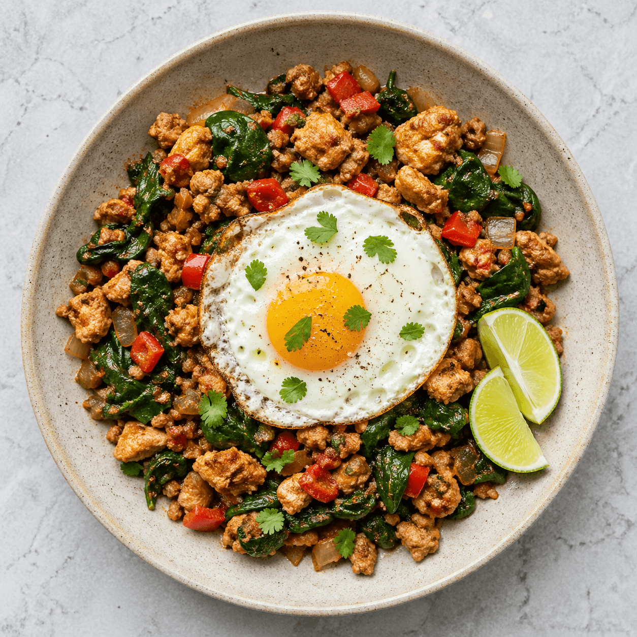 Mexican Chipotle Turkey Skillet with Spinach Egg Topping (Low-Carb)