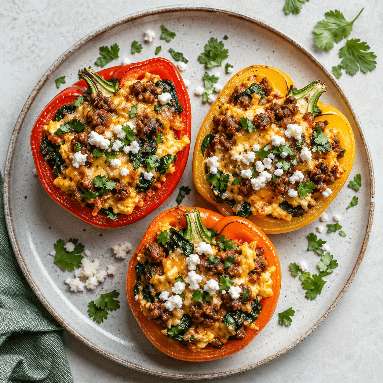 Mexican Chorizo-Style Egg & Spinach Stuffed Peppers (Low-Carb)