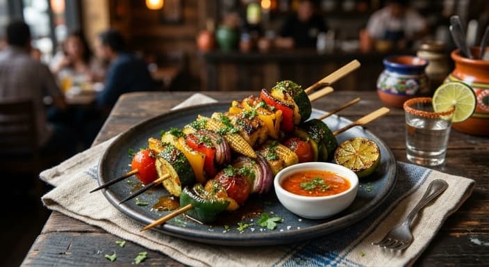 Mexican Grilled Veggie Skewers with Lime Chili Drizzle