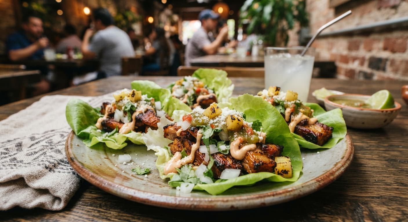 Mexican Pork Belly Carnitas Al Pastor Lettuce Tacos