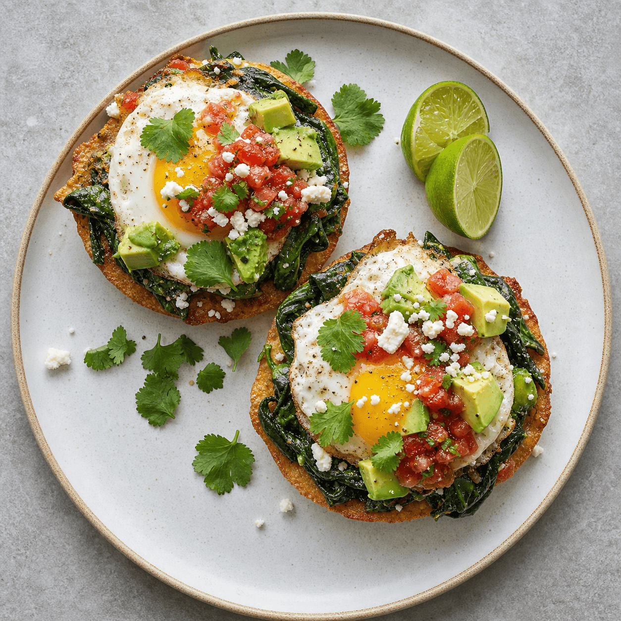 Mexican Spinach Egg Tostada Stacks (Crisp No-Carb Base)