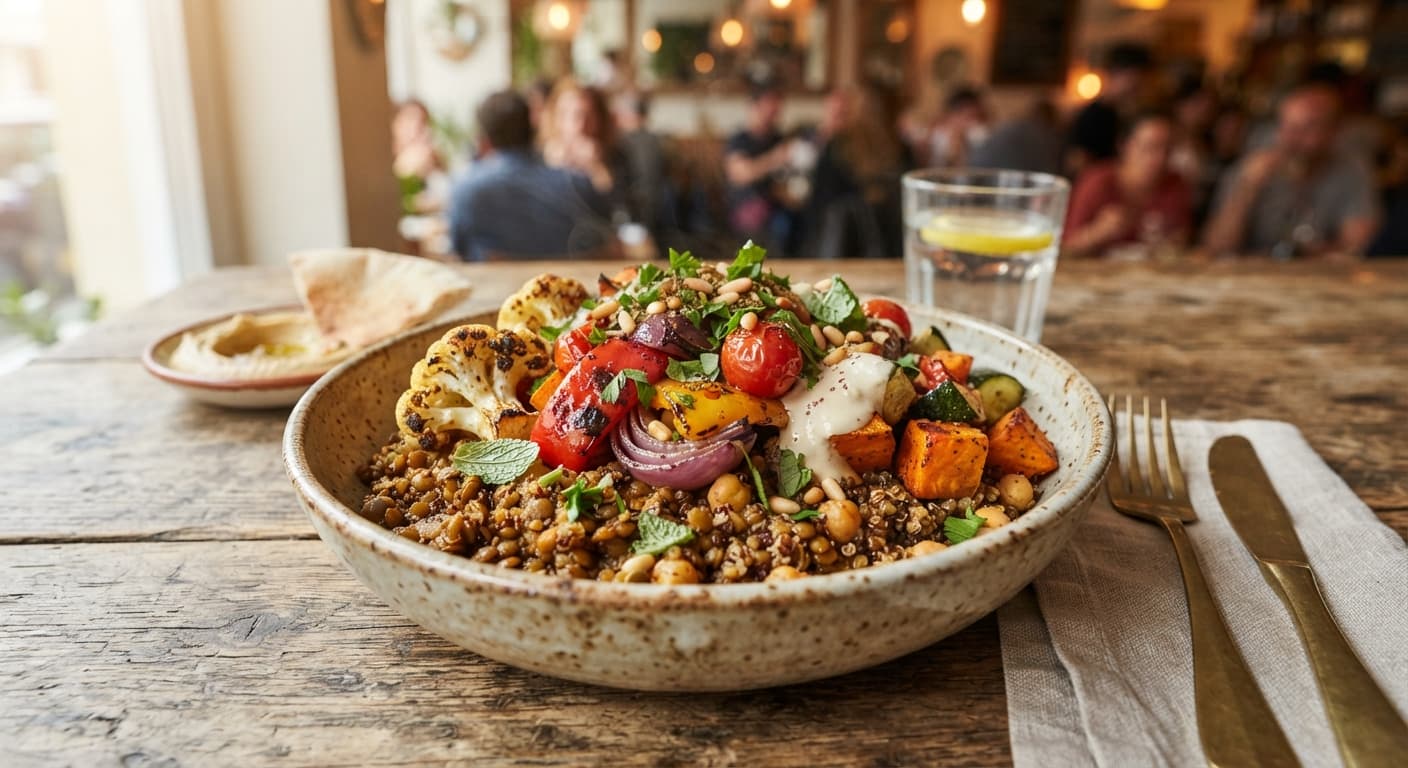 Middle Eastern Lentil and Roasted Vegetable Bowl