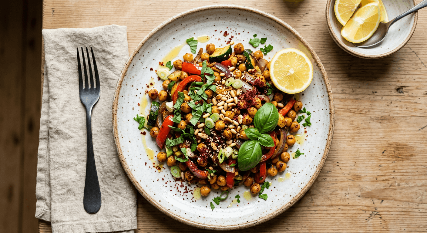 Middle Eastern Spiced Chickpea Basil Stir Fry