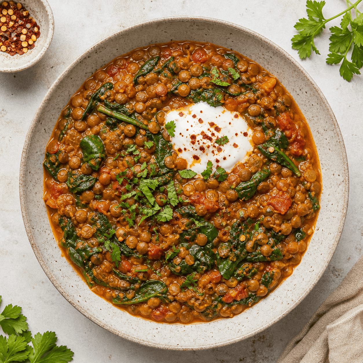 Middle Eastern Spicy Lentil & Spinach Stew
