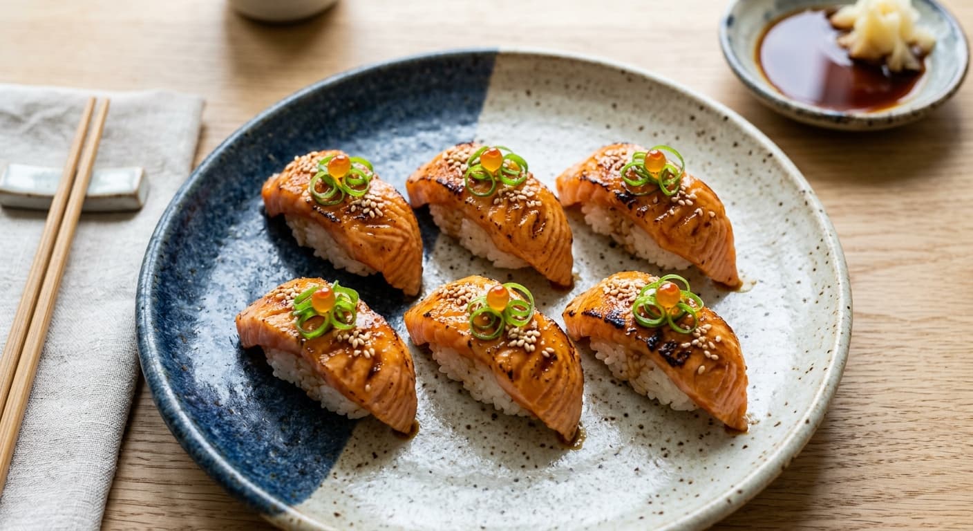 Miso-Glazed Aburi Salmon Nigiri