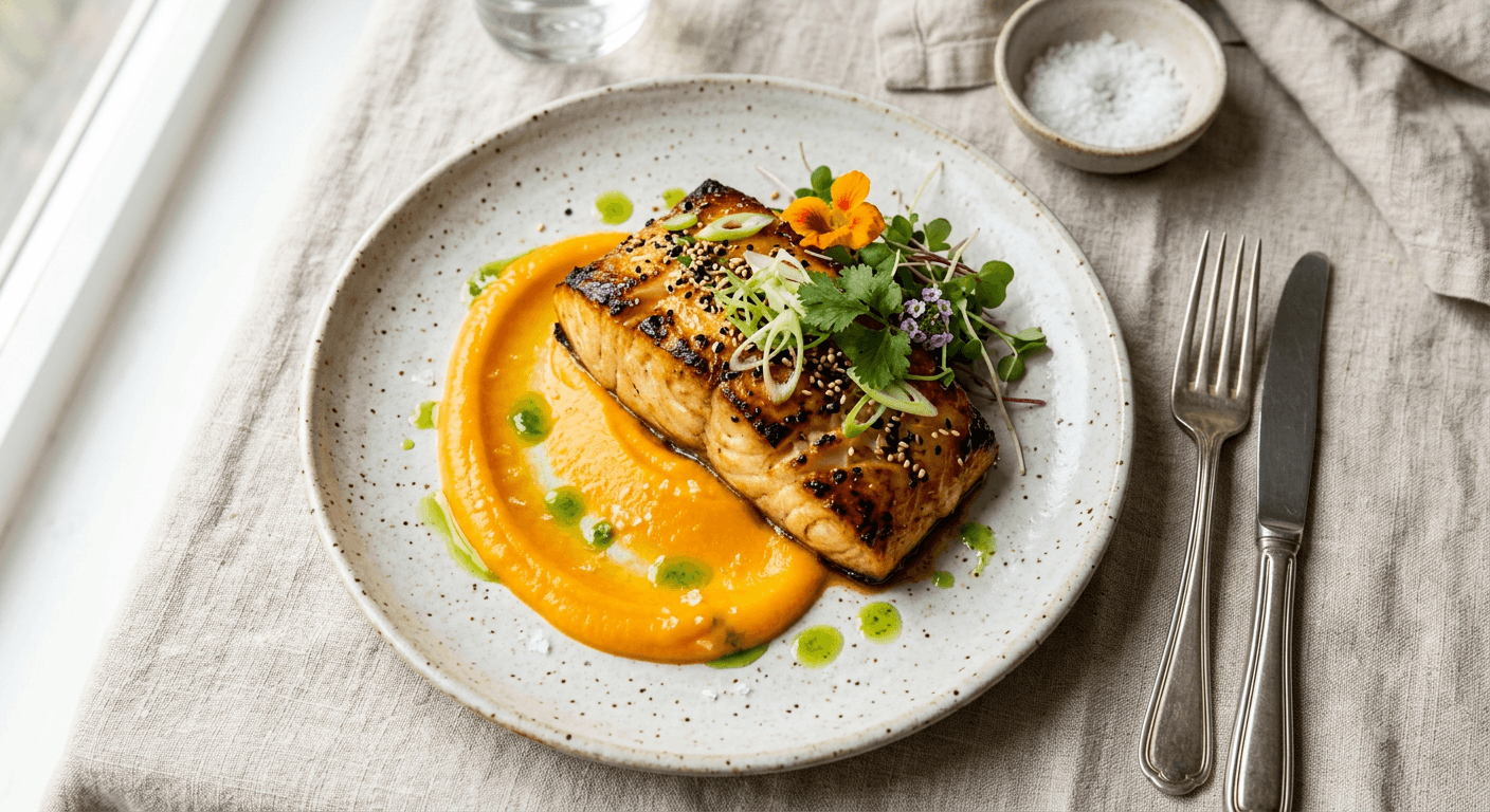 Miso Marinated Cod With Papaya Puree