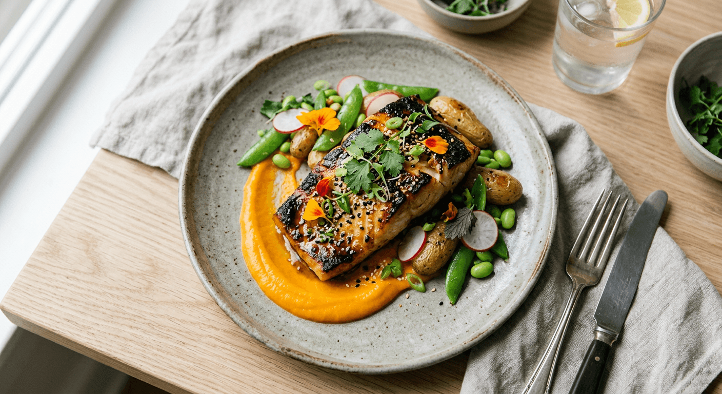Miso Marinated Cod With Papaya Puree