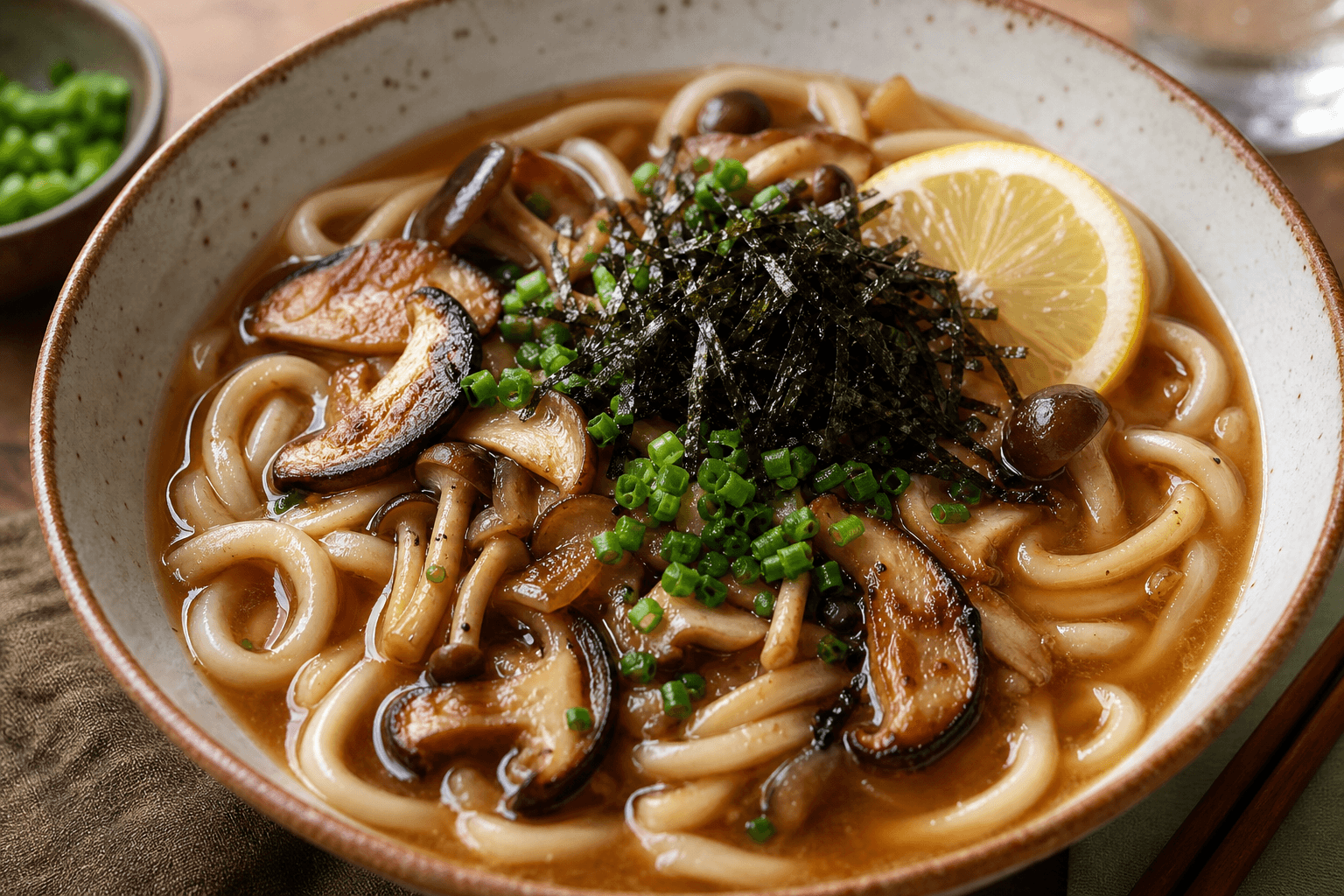 Miso Mushroom Udon with Nori & Lemon