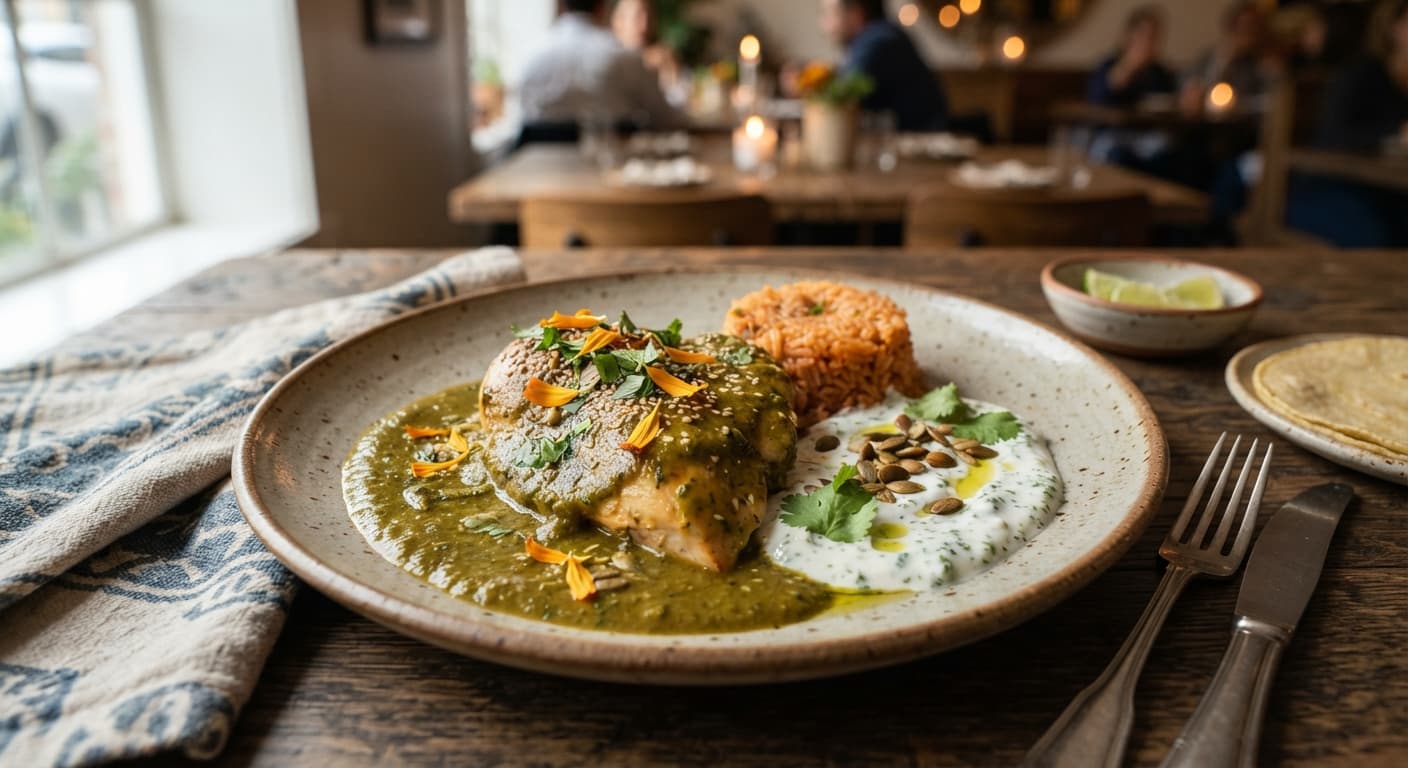 Mole Verde Chicken with Roasted Poblano Raita