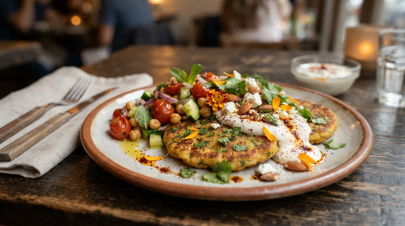 Moroccan Chickpea Pancakes with Harissa Yogurt