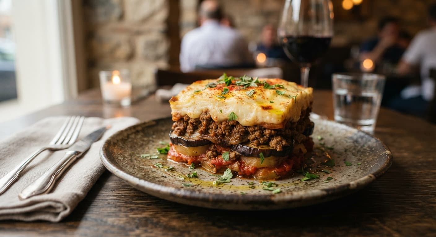 Moussaka Stack with Bechamel and Ground Lamb