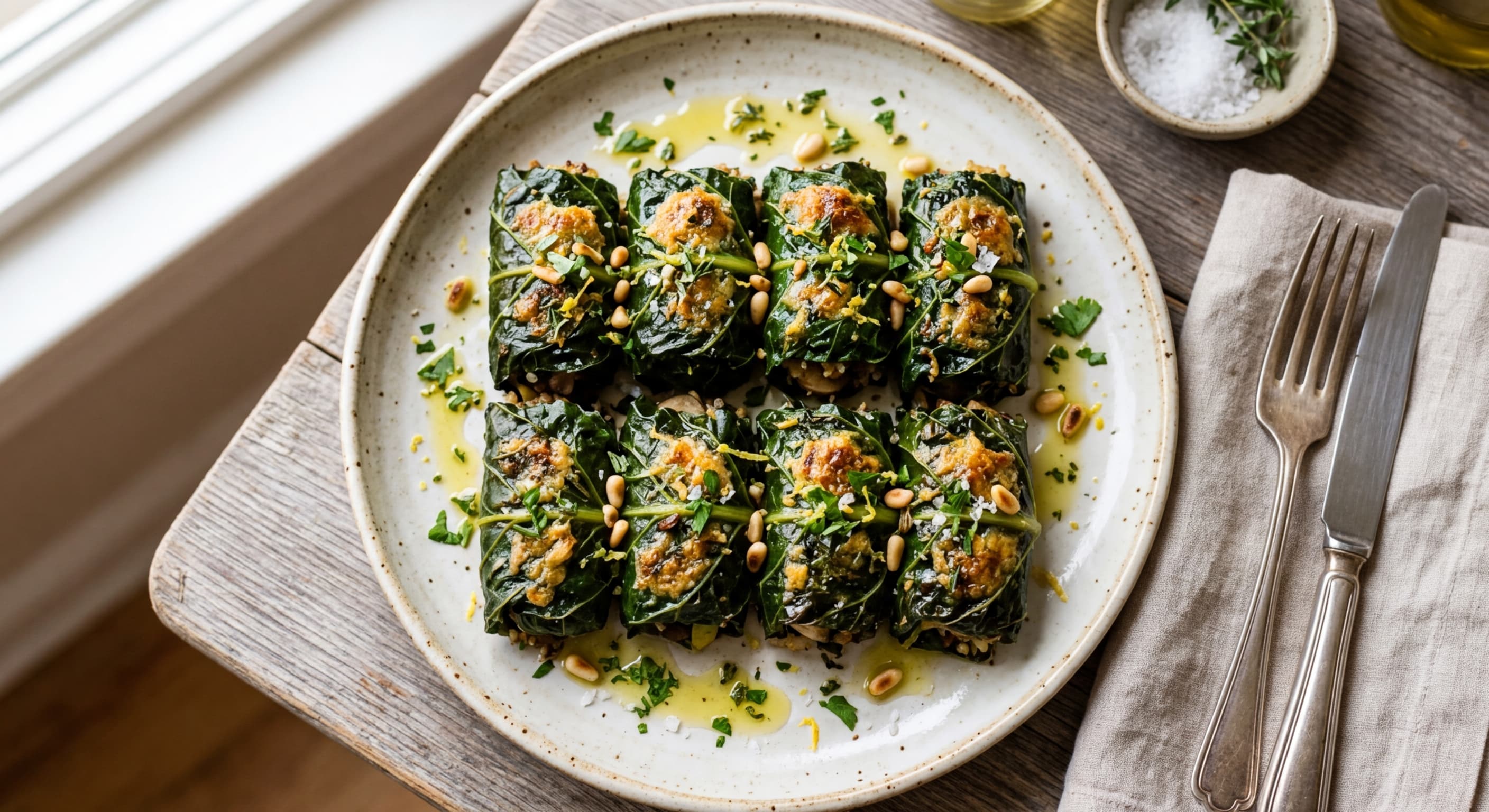 Mushroom and Leek Stuffed Leaves