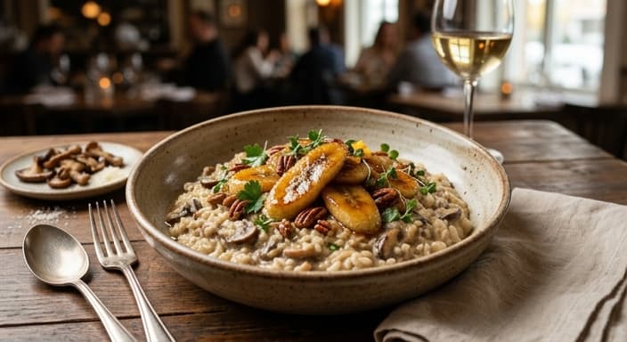 Mushroom Risotto Bowl with Banana-Glazed Finish