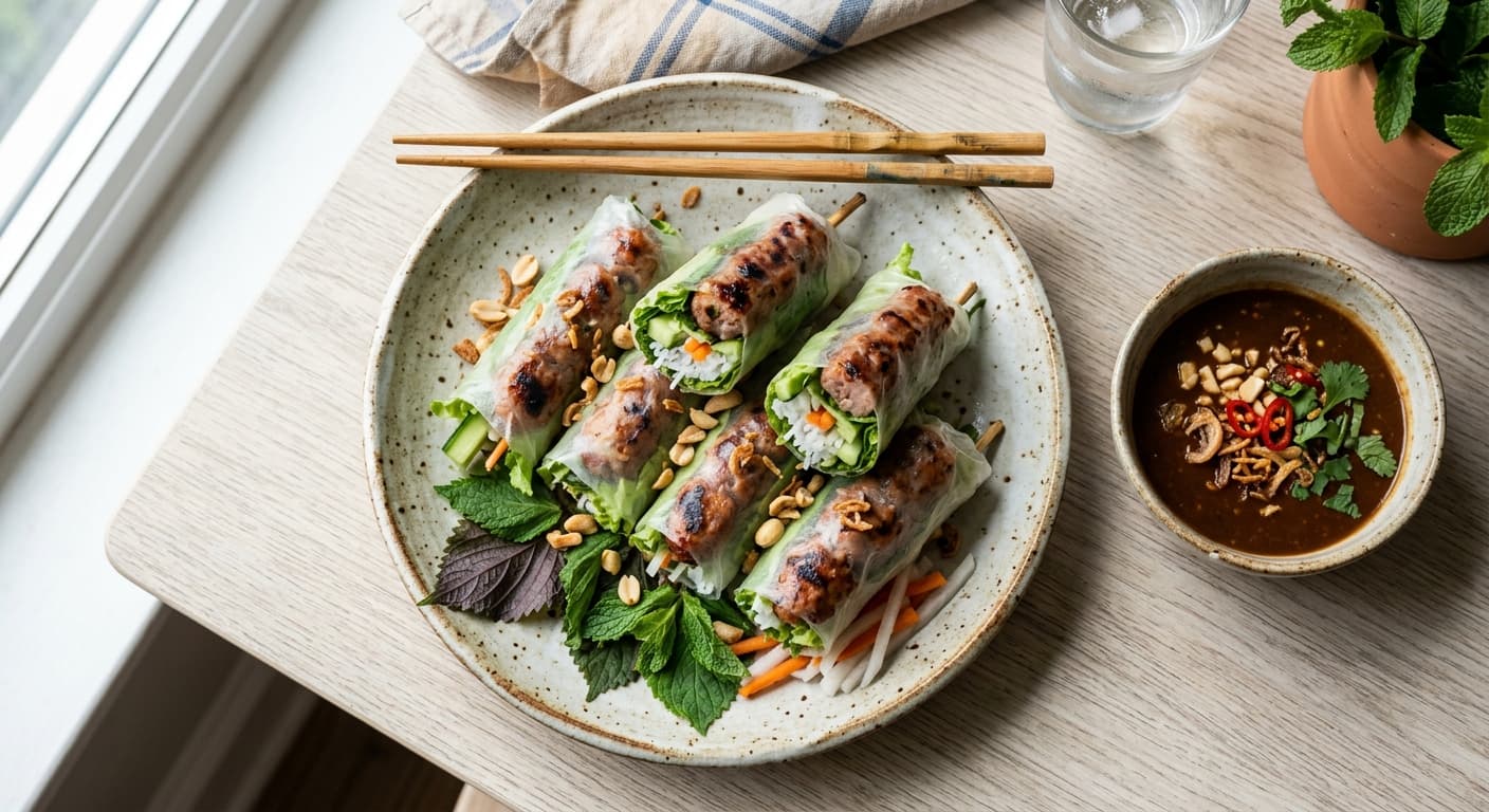 Nem Nướng Cuốn Grilled Pork Sausage Spring Rolls