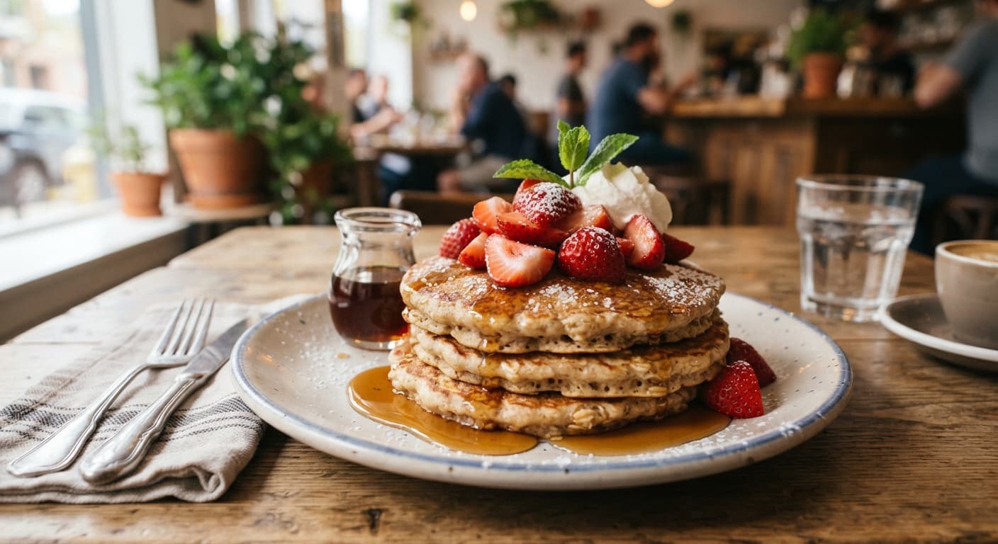 Oat Buttermilk-Style Pancakes with Strawberries
