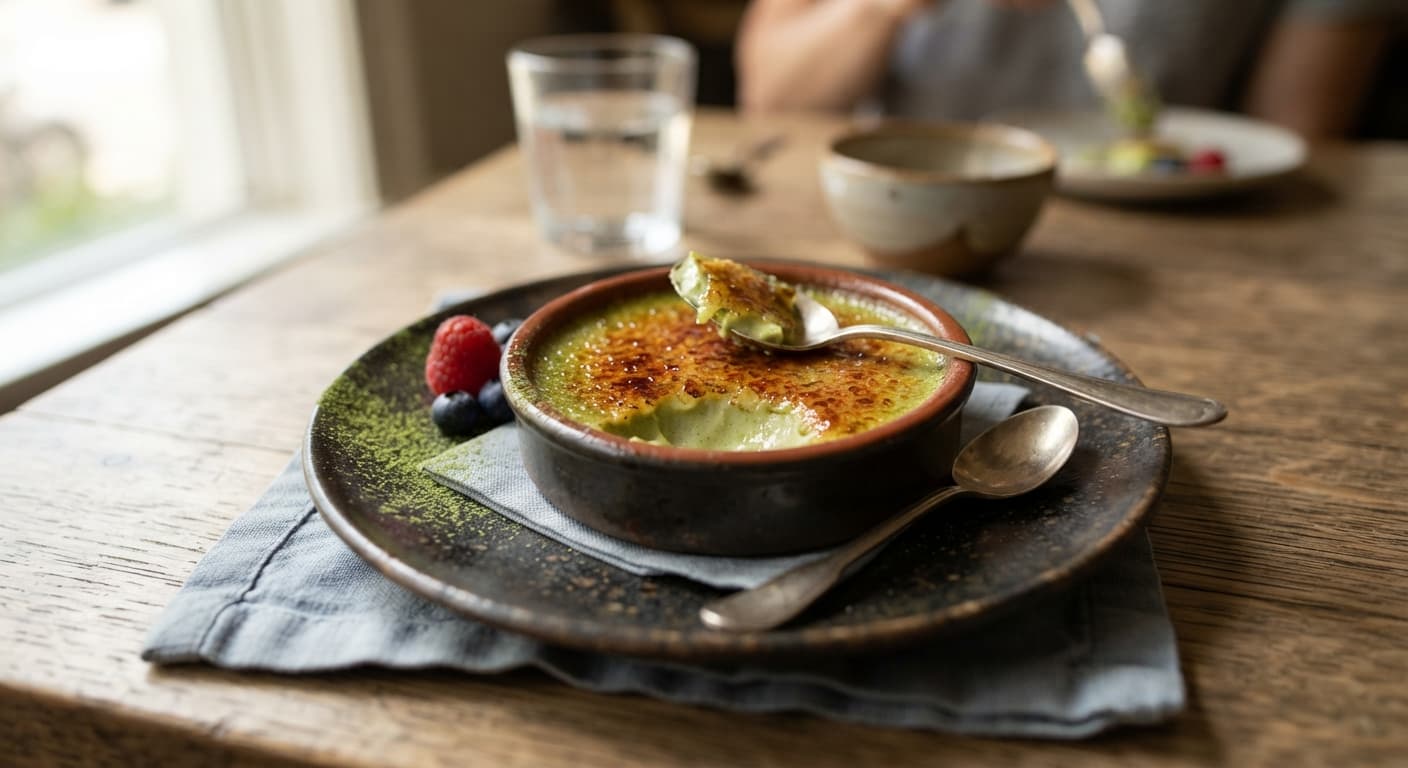 Oat Milk Crème Brûlée with Matcha