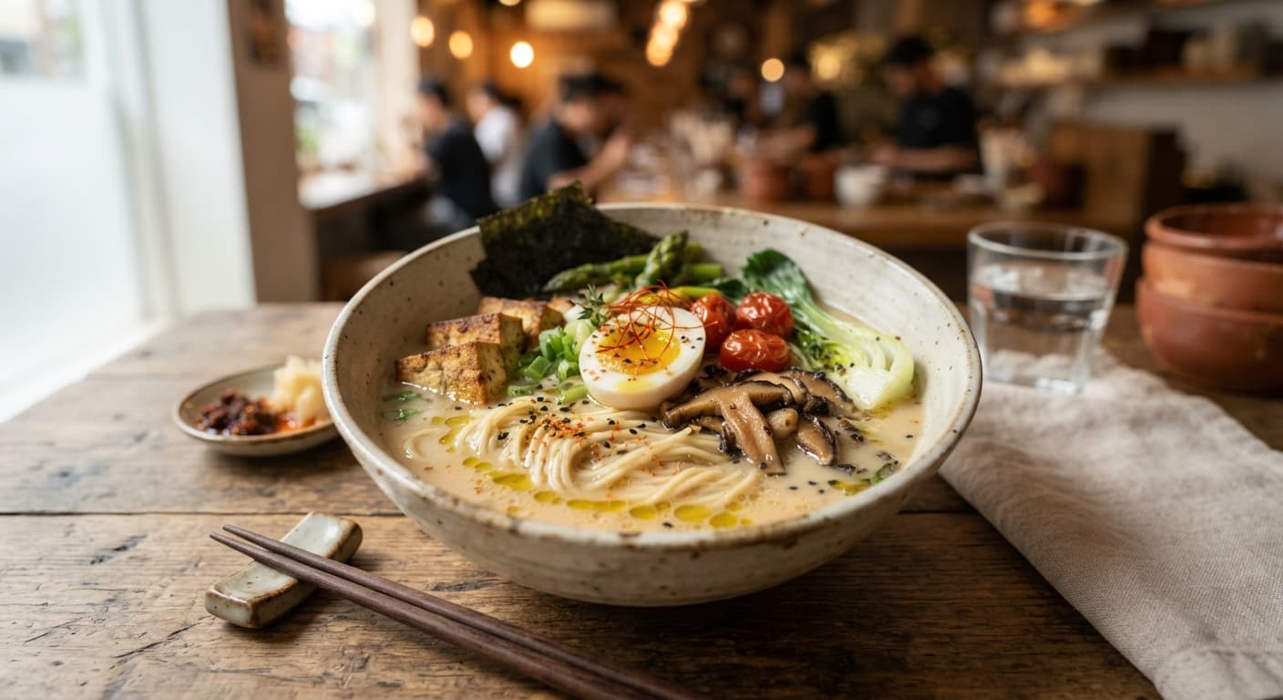 Oat‑Milk Ramen with Olive‑Oil Broth