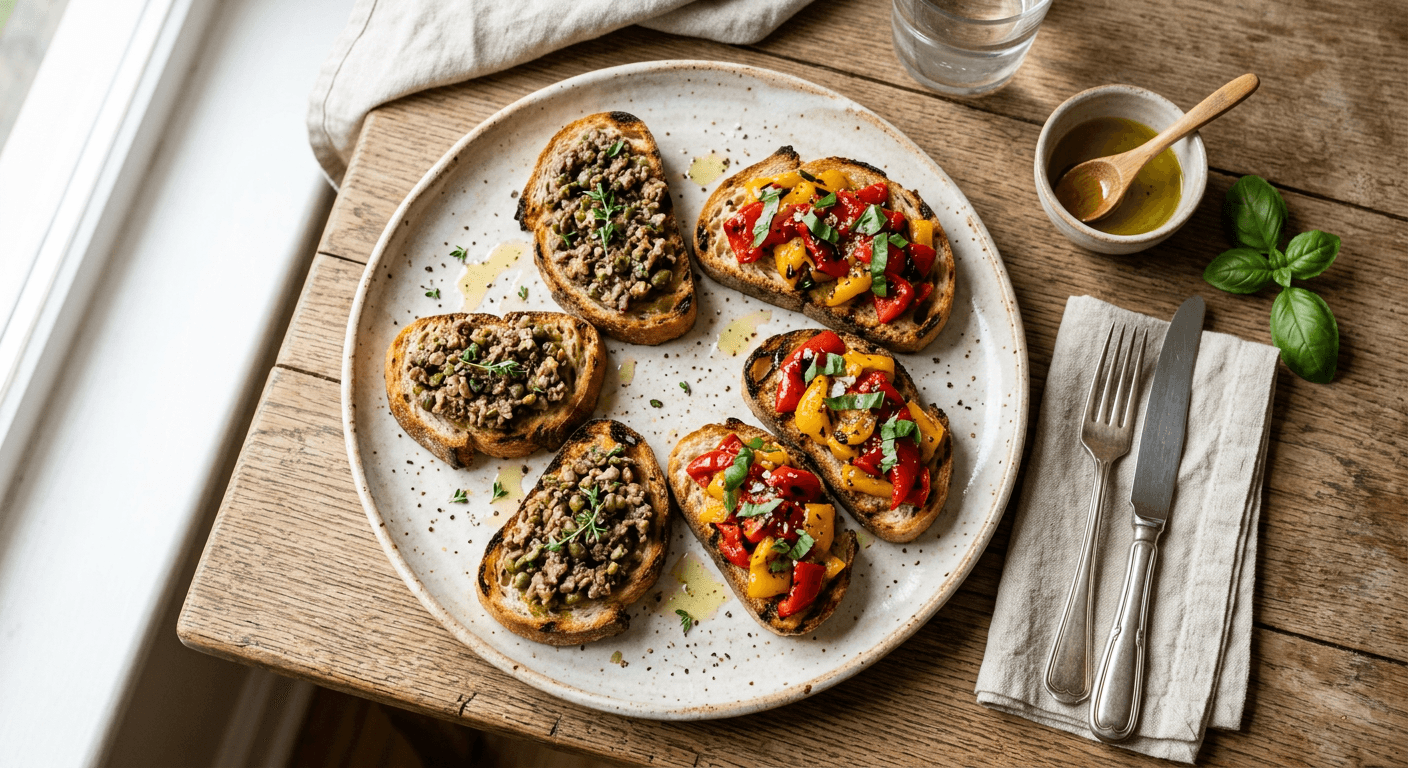 Olive Tapenade and Roasted Pepper Bruschetta