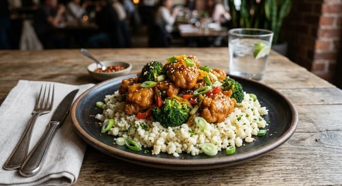 Orange Chicken Stir-Fry with Broccoli and Cauliflower Rice