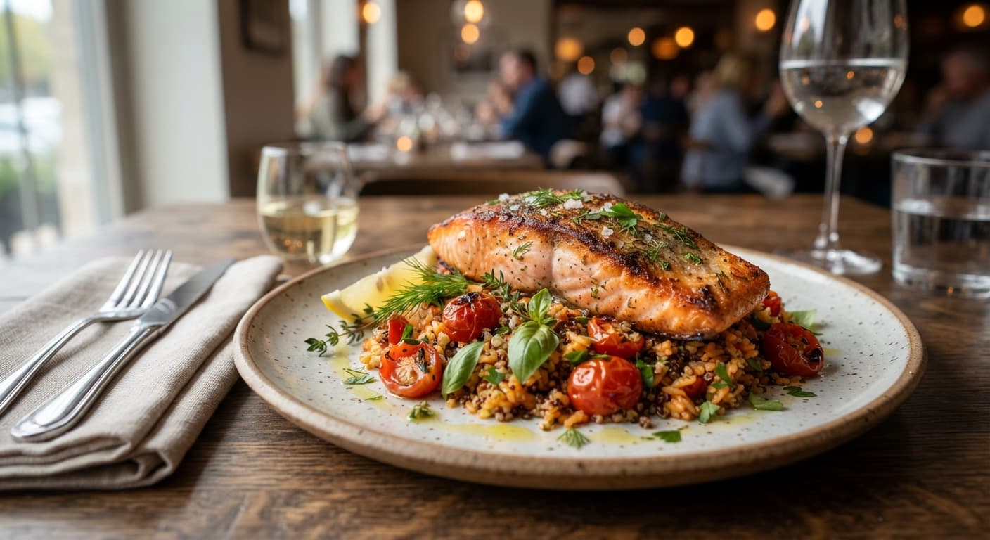 Pan-Seared Salmon with Tomato Herb Rice