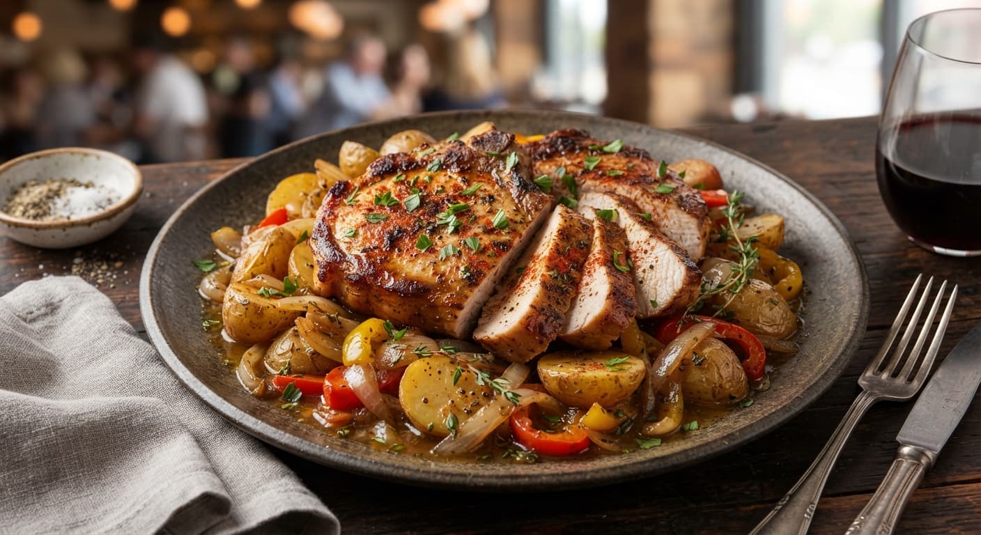 Paprika Pork Chops with Smothered Potatoes and Onions