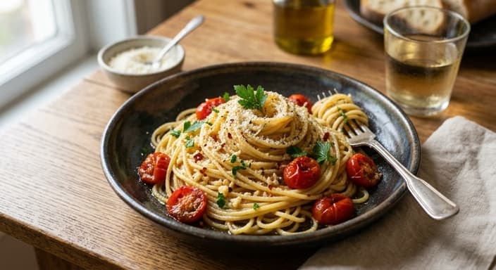 Pasta Aglio e Olio with Cherry Tomatoes