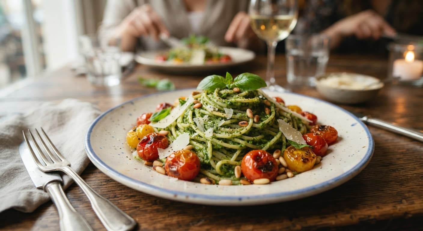 Pesto Pasta with Cherry Tomatoes