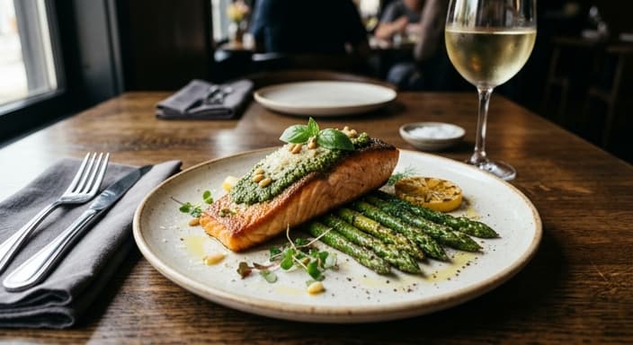 Pesto Salmon with Lemon Asparagus