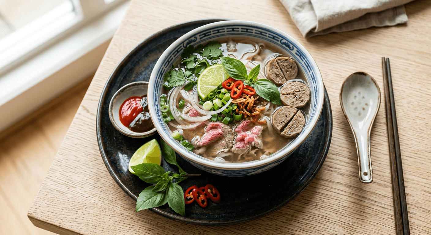 Pho Bo Vien Beef Noodle Soup With Meatballs