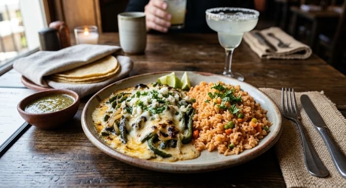 Poblano Poblano Rajas with Queso and Rice