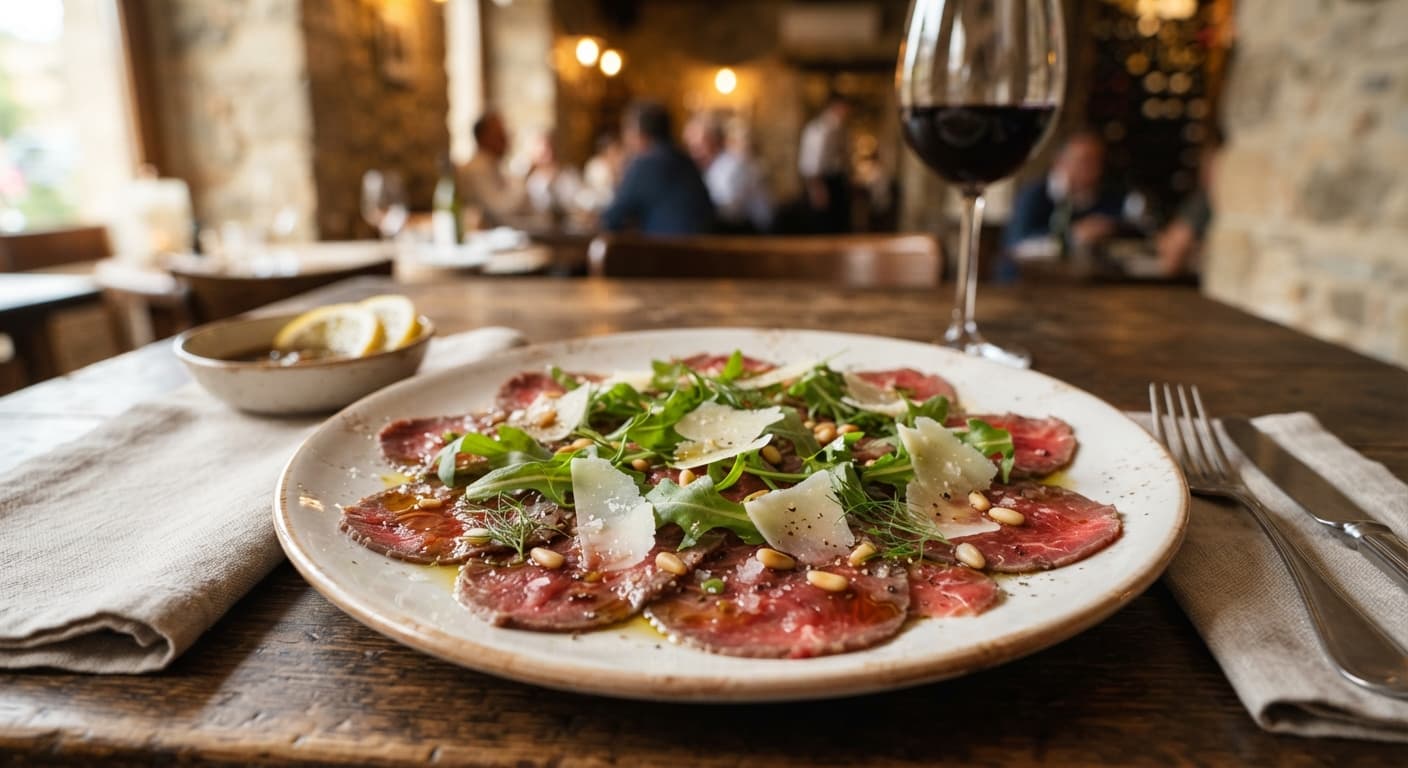 Ponzu Carpaccio of Beef with Arugula and shaved Grana Padano