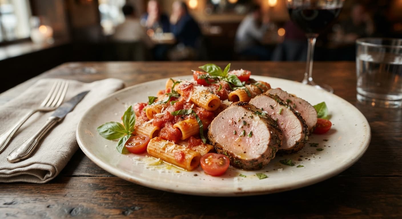 Pork Tenderloin with Tomato Basil Pasta